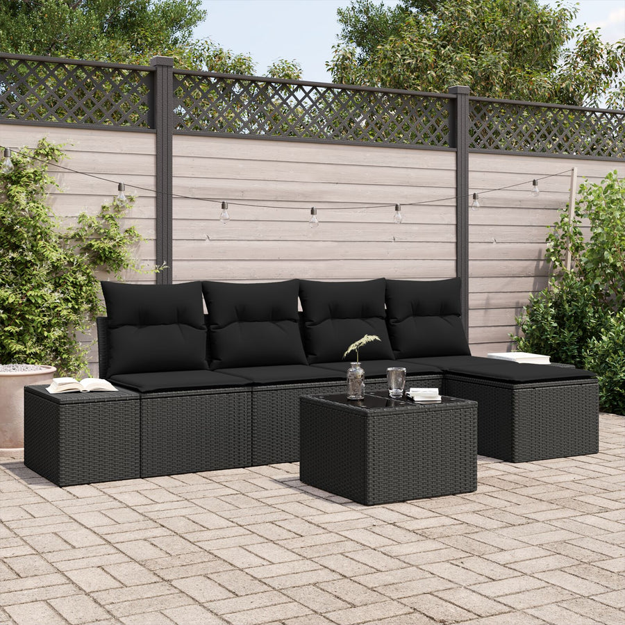 6-Delige Tuin Sofa Set Met Kussens Beige Poly Rattan Zwart met tafel