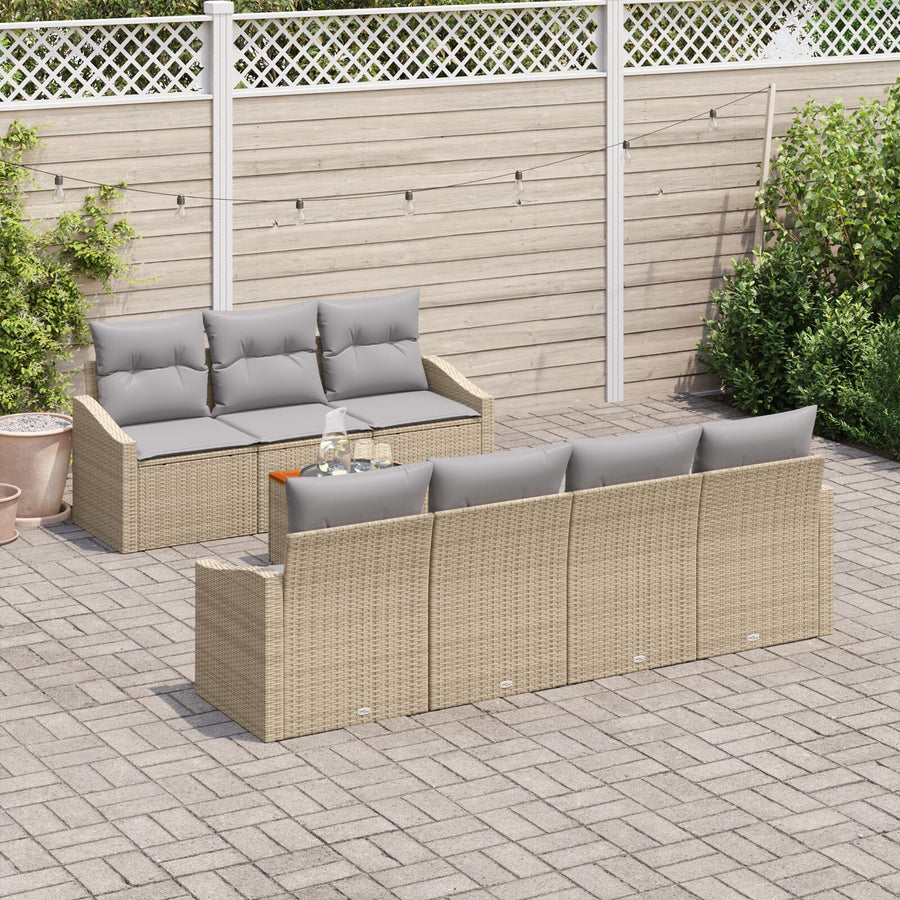 8 Delige Tuin Sofa Set Met Kussens Beige Poly Rattan Acacia