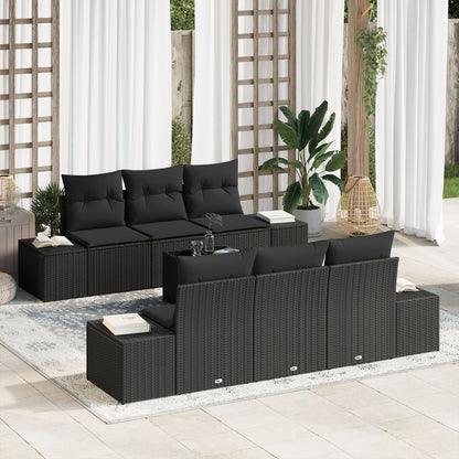 7-Delige Tuin Sofa Set Met Kussens Zwart Poly Rattan