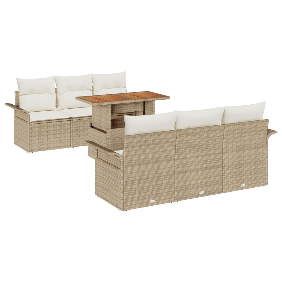 7 Delige Tuin Sofa Set Met Kussens Beige Poly Riet Acacia