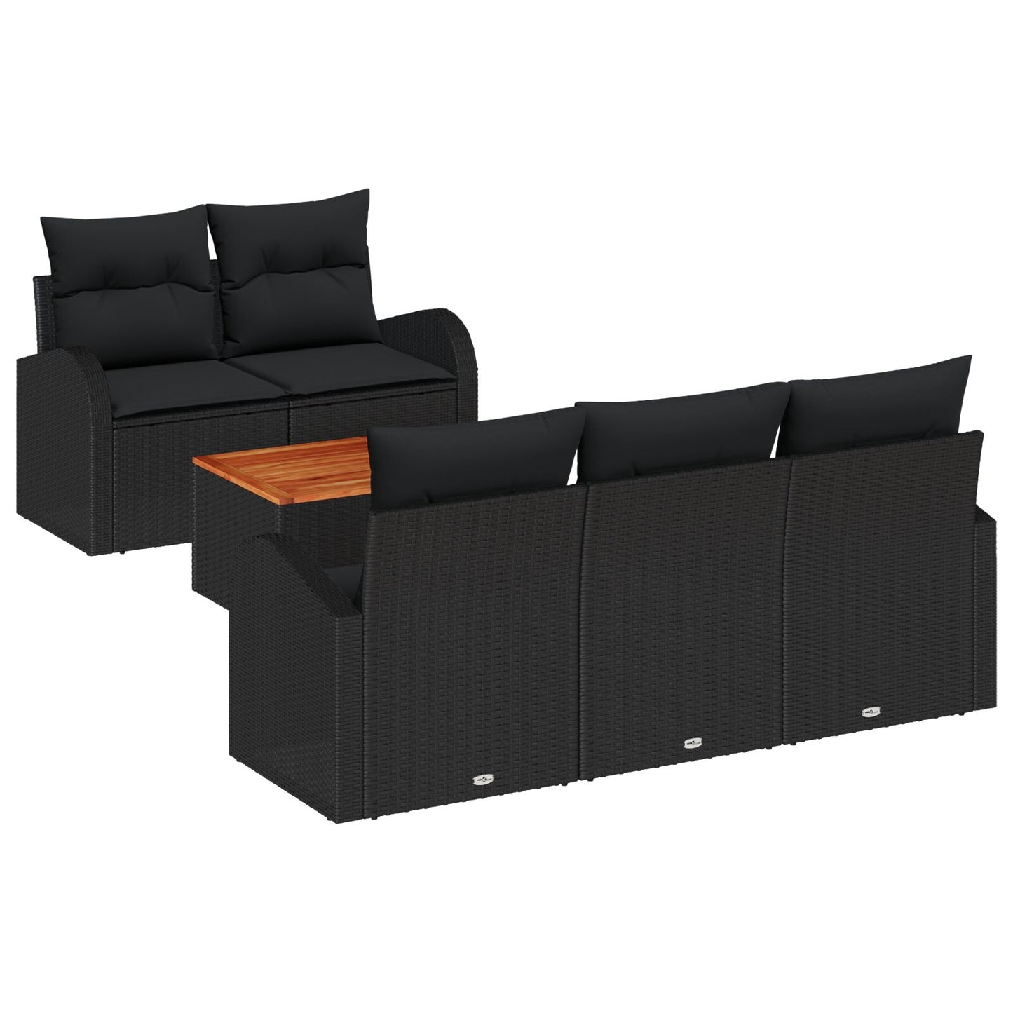 6-Delige Tuin Sofa Set Met Kussens Zwart Poly Rattan Acacia