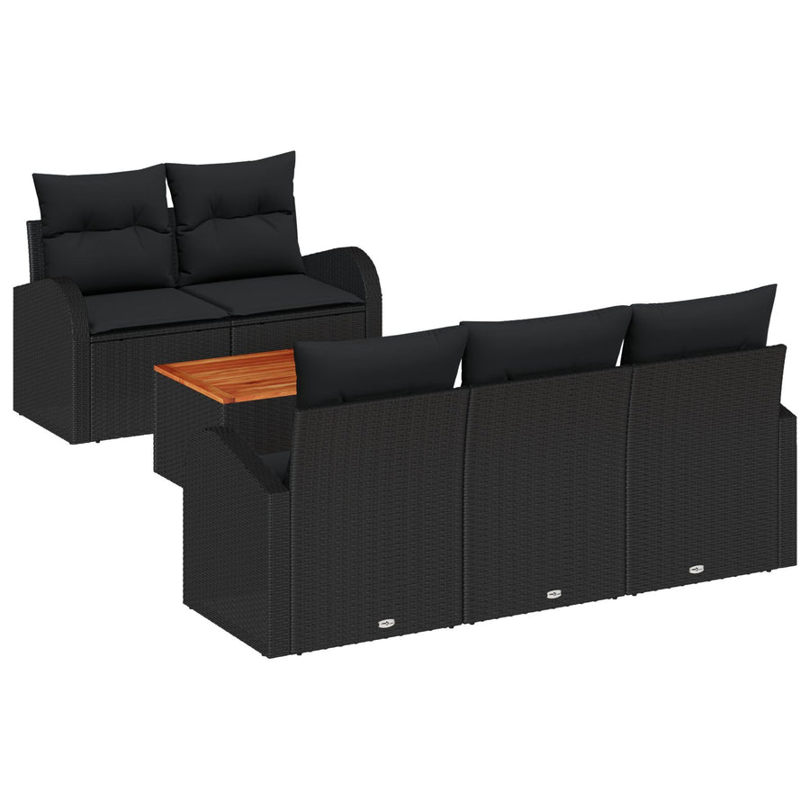 6-Delige Tuin Sofa Set Met Kussens Zwart Poly Rattan Acacia