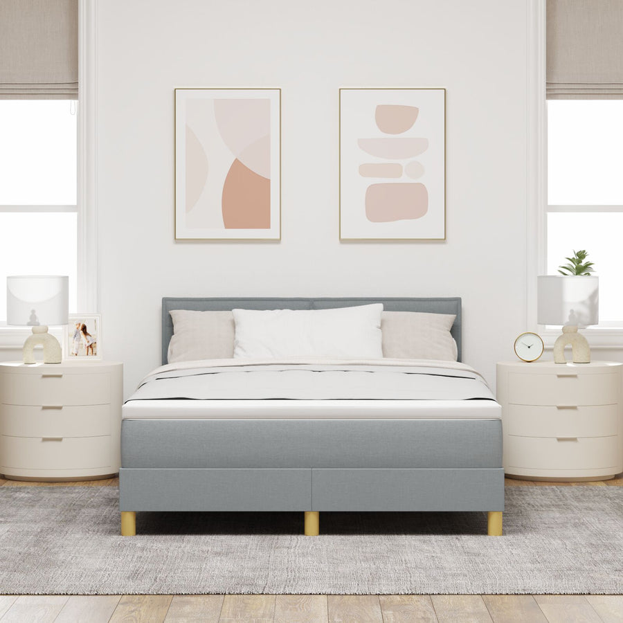 Boxspringbed Met Matras Stof Lichtgrijs 160 x 200 cm Lijnen ontwerp
