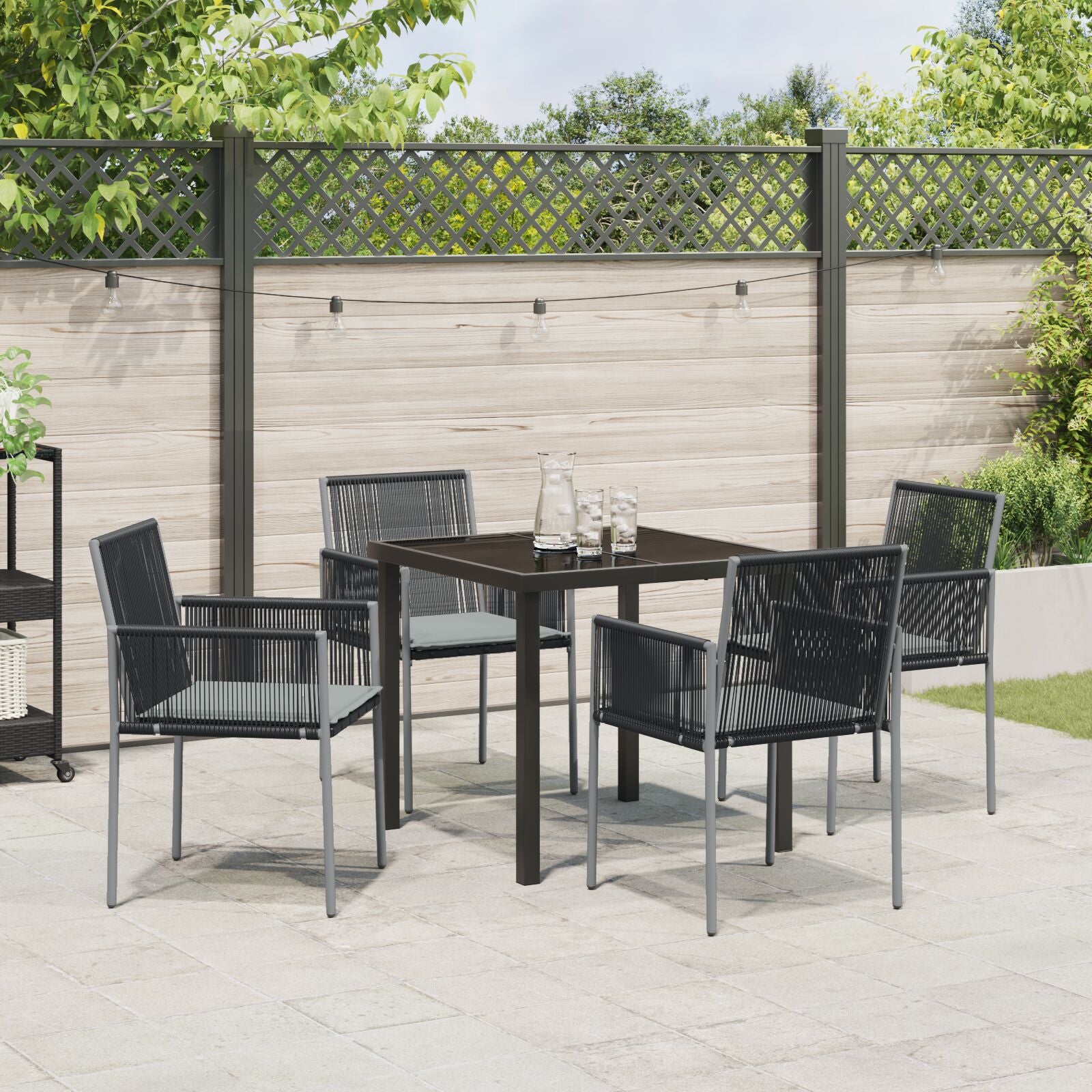Set Van 3 Zwart Pe Riet, Staal, Polyester Stof Standaard