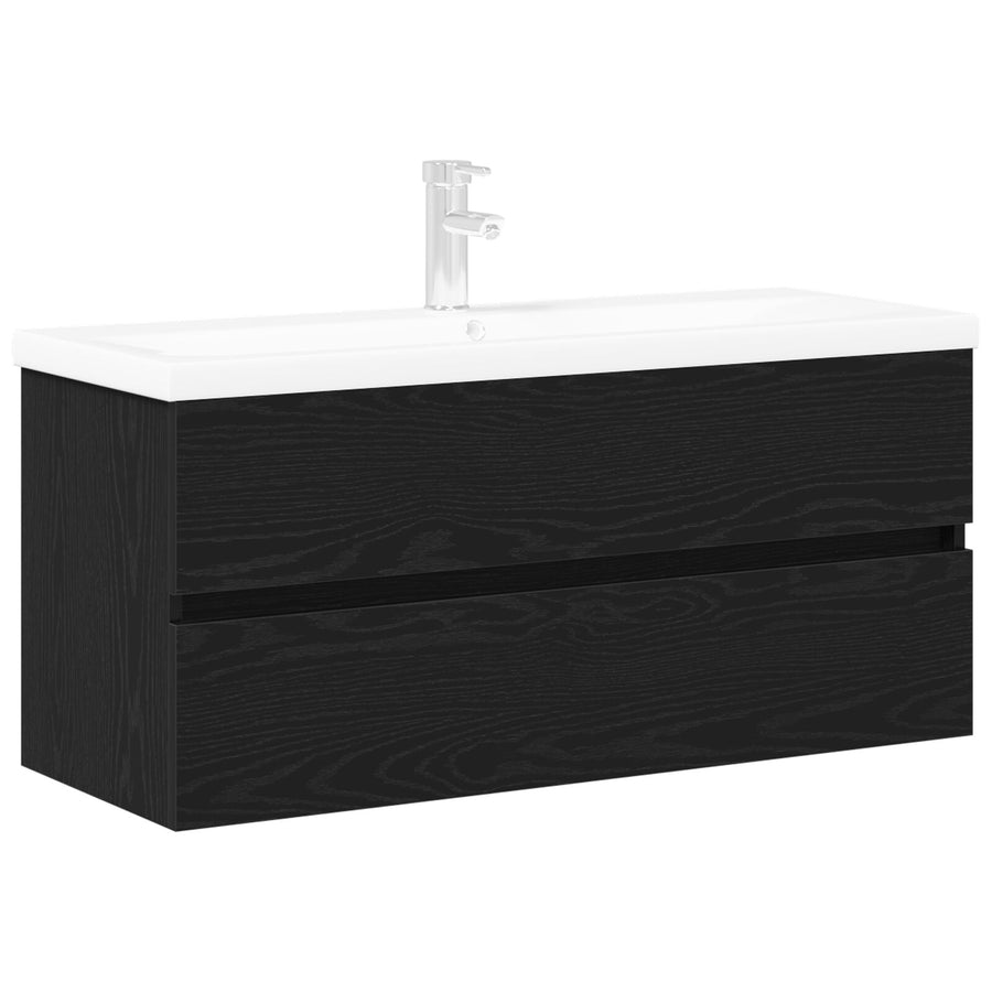 Wastafelmeubel Met Ingebouwd Bassin Zwart Eiken Bewerkt Hout,  Wastafelmeubel Zwart Eiken 90X38.5X45 Cm Bewerkt Hout