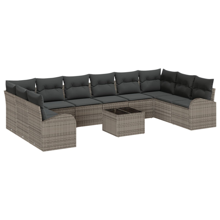 10-Delige Tuin Sofa Set Met Kussens Zwarte Poly Rattan