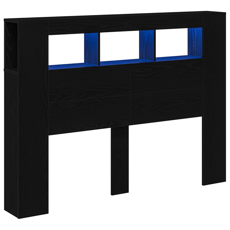 Led Hoofdbord Zwart Eiken 140X18,5X40 Cm Bewerkt Hout