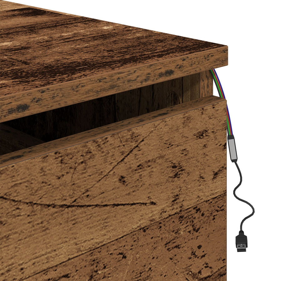 Nachtkastje Met Led Wandmontage 50X36X30 Cm 1 Oude hout