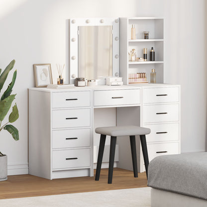 3-Delige Kaptafel Set Met Led Wit Bewerkt Hout