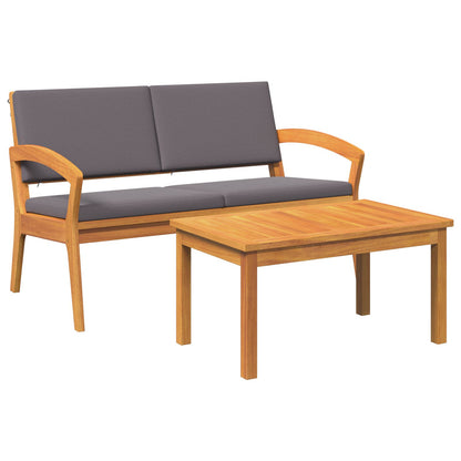 2-Delige Bistroset Met Kussens Van Massief Acaciahout Anthraciet Tafel + bank