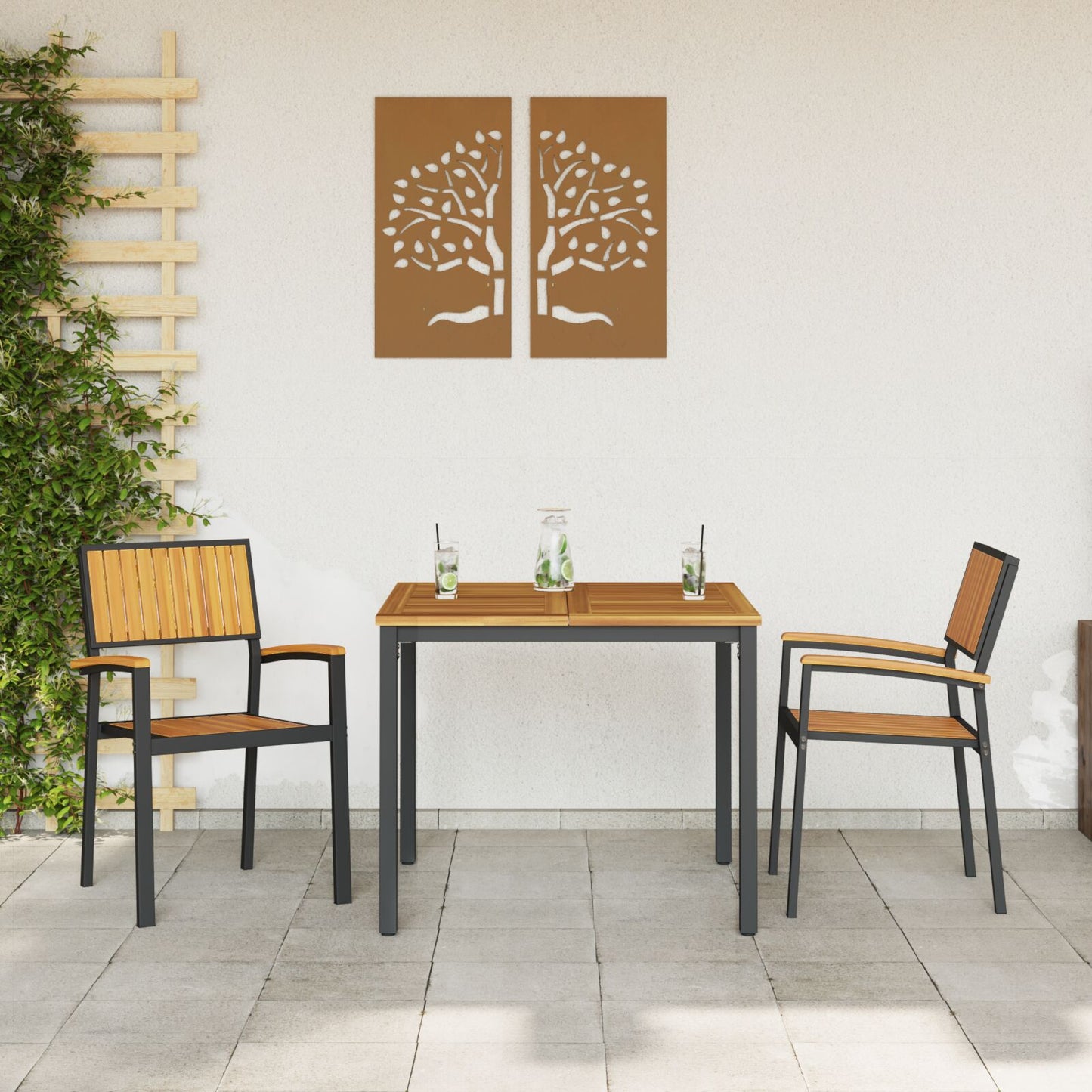 Buitenstoelen 2 Stuks Stapelbaar Massief Hout Acasia & Metaal Natuurlijk en zwart