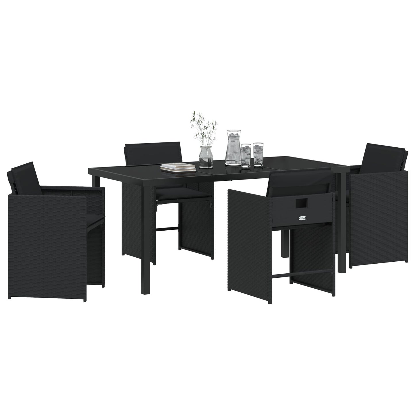 5-Delige Tuinset Met Kussens Zwart Poly Rattan
