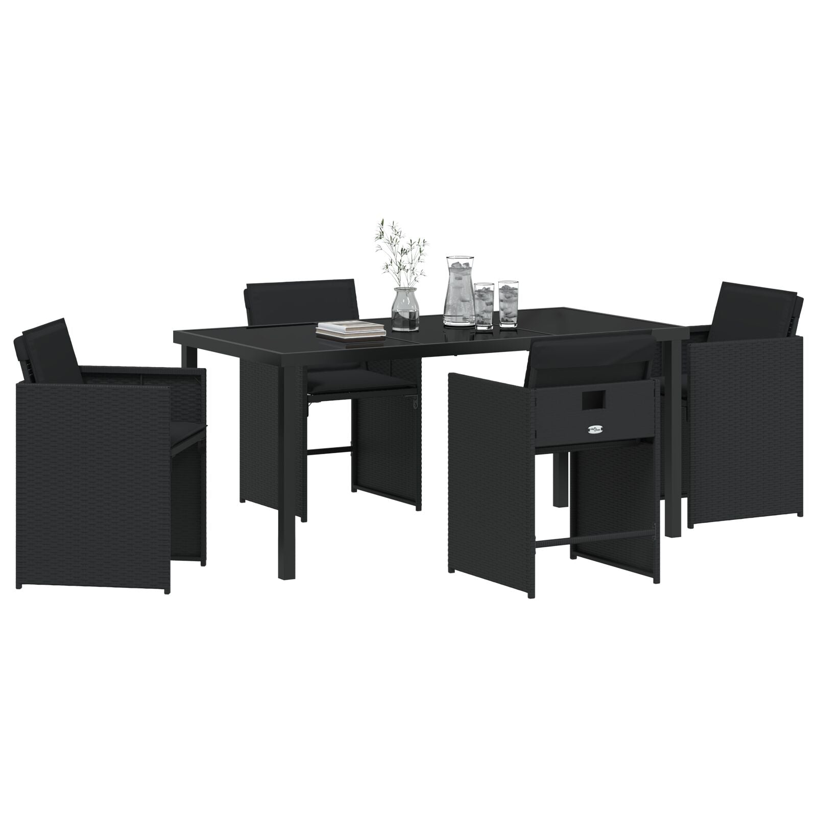 5-Delige Tuinset Met Kussens Zwart Poly Rattan
