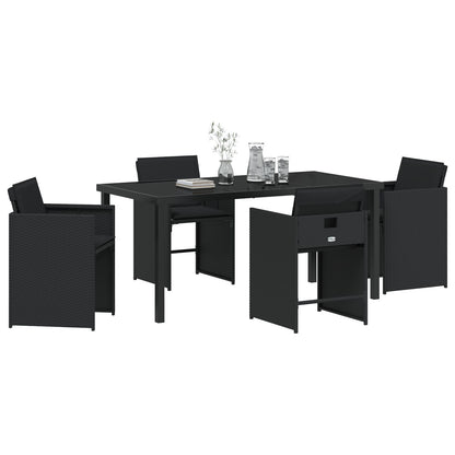 5-Delige Tuinset Met Kussens Zwart Poly Rattan