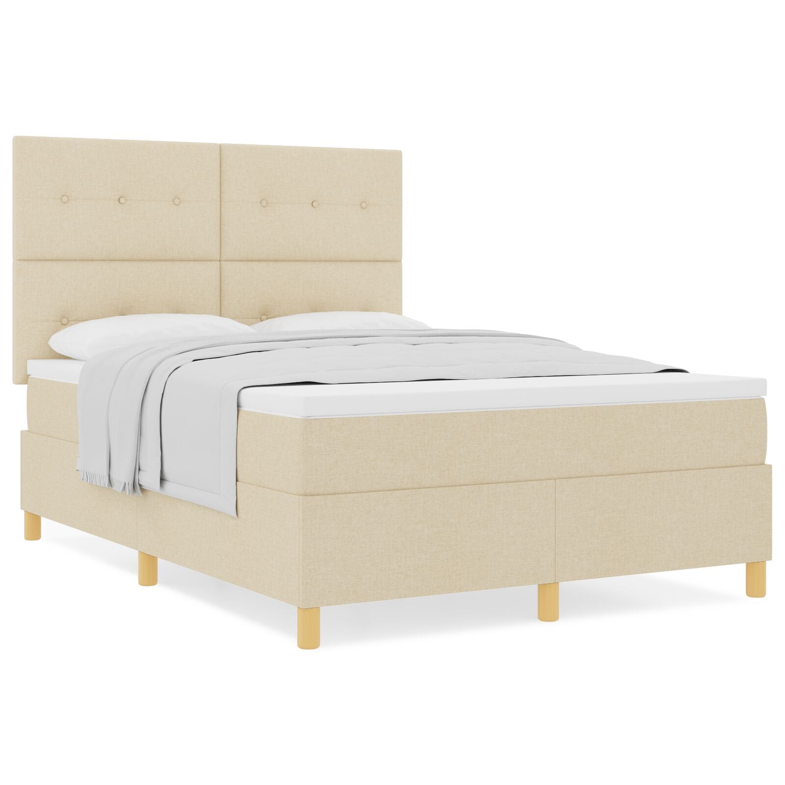 Boxspring Bed Met Matras Crème 160X200 Cm Stof Blauw