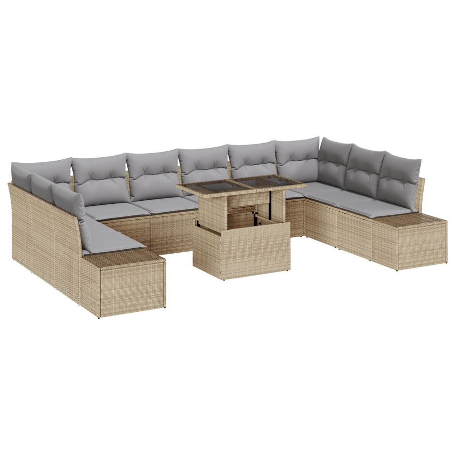 Tuinbankset Set Van 11 Beige, Grijs Riet, Polyester Buitenmeubels