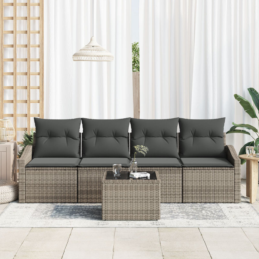 5-Delige Tuin Sofa Set Met Kussens Grijs Poly Rattan