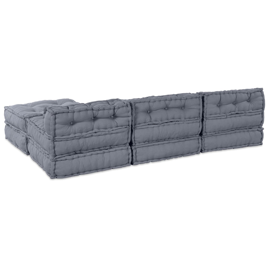 4-Zits Modulaire Pouf Bank Convertible Stoffering Grijs 70 x 70 x 54 cm Lounge + 3x middelste
