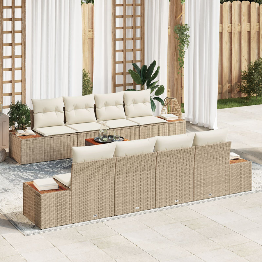 9 Delige Tuin Sofa Set Met Kussens Beige Poly Rattan Acacia