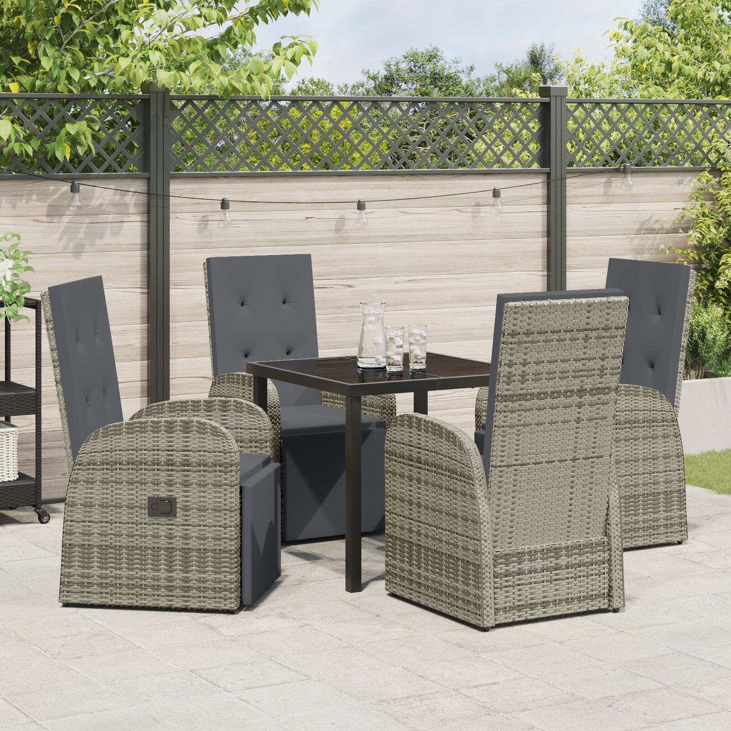 5-Delige Tuin Eetset Met Kussens Grijs Poly Rattan