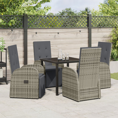 5-Delige Tuin Eetset Met Kussens Grijs Poly Rattan