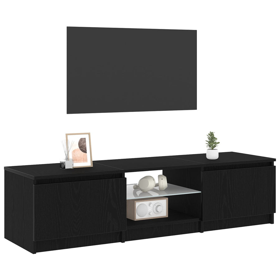 Tv-Meubel Met Led-Verlichting - Zwart Eiken - 140X40X35,5 Cm - Bewerkt Hout