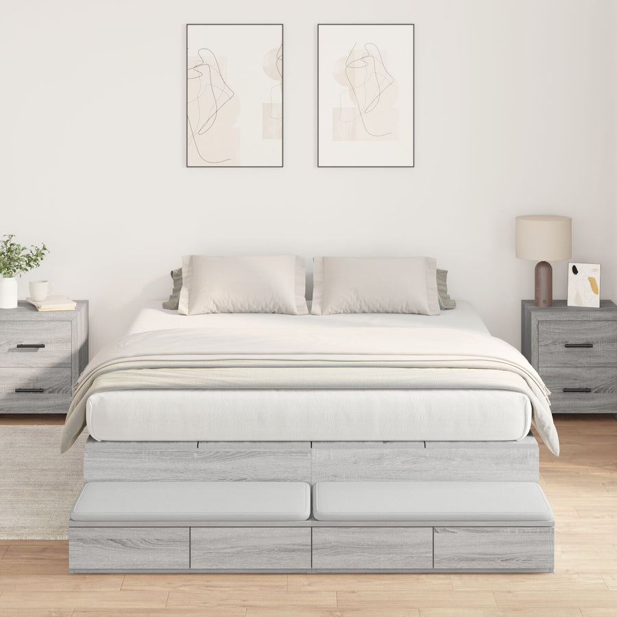 Opslagbedframe Grijs Sonoma Bewerkt Hout 160 X 200 Cm Artisanaal Eiken