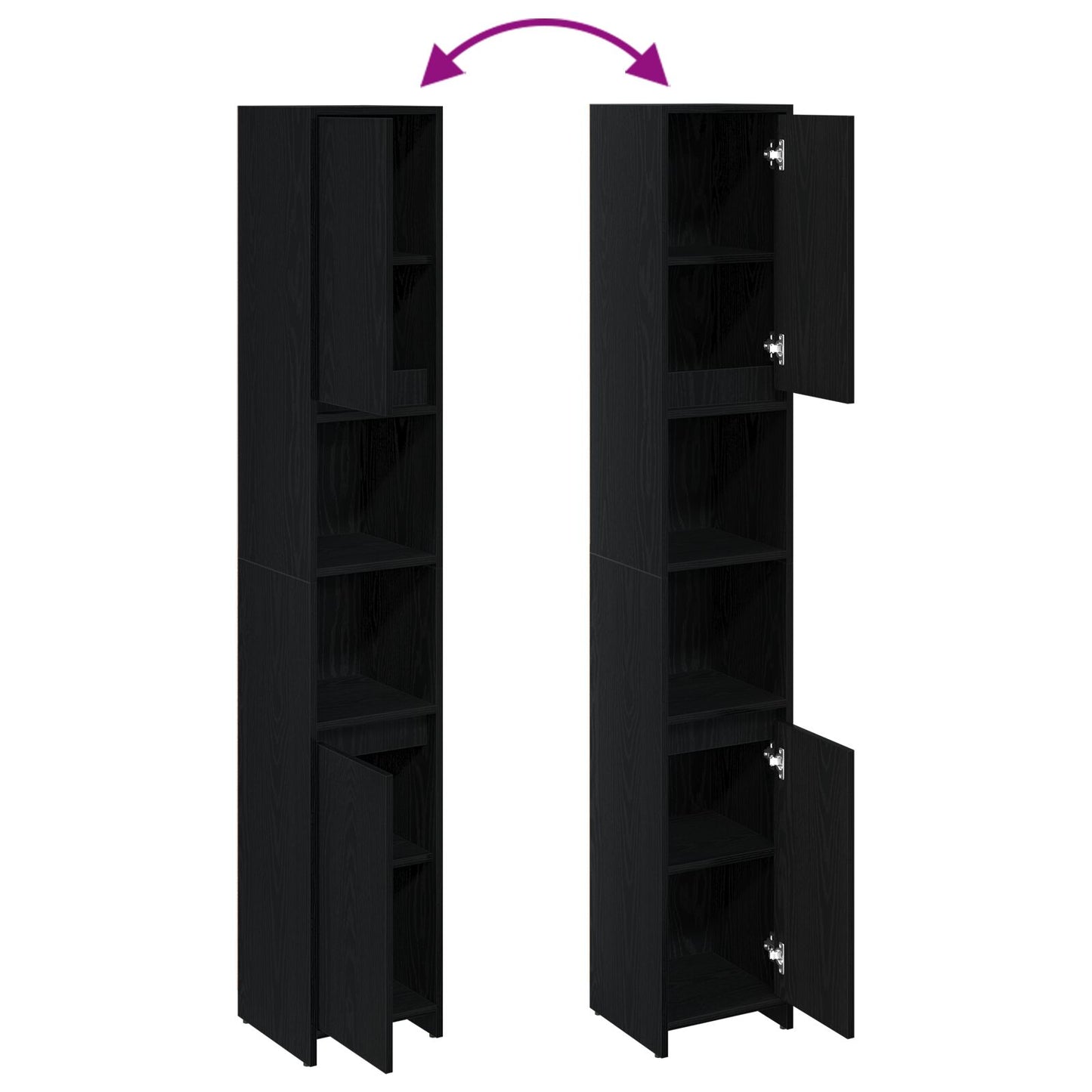 Badkamerkast Zwart Eiken 30X30X183,5 Cm Bewerkt Hout