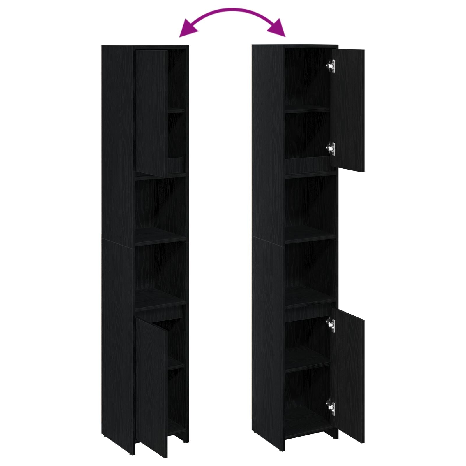 Badkamerkast Zwart Eiken 30X30X183,5 Cm Bewerkt Hout