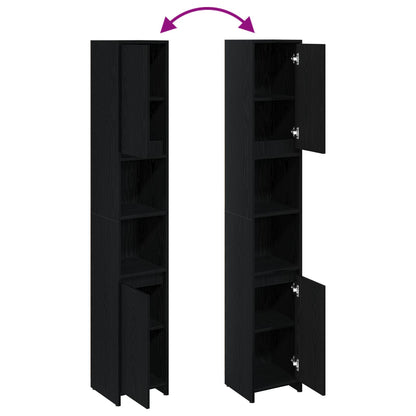 Badkamerkast Zwart Eiken 30X30X183,5 Cm Bewerkt Hout