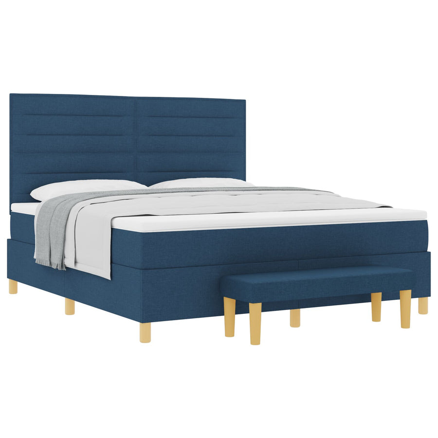 Boxspringbed Met Matras & Bank Blauw 180X200 Cm Stof Crème