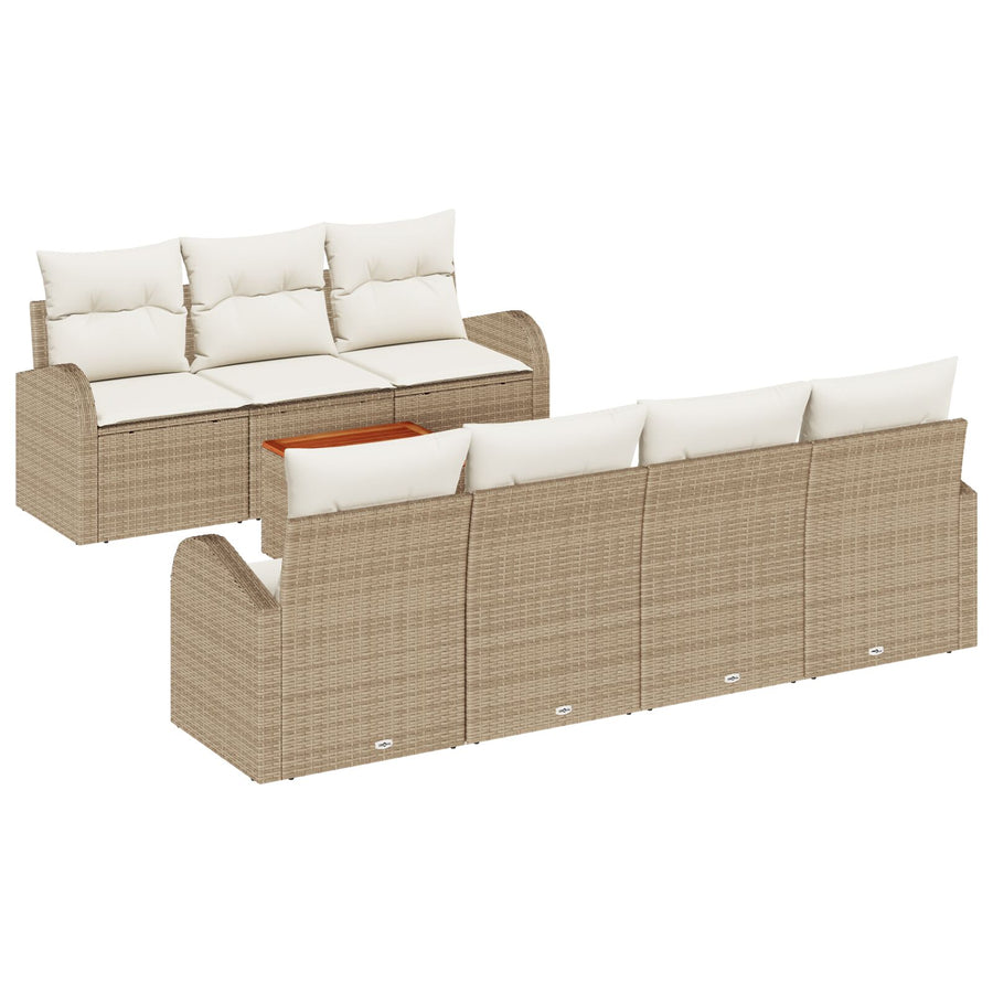 8-Delige Tuin Sofa Set Met Kussens Beige Poly Rattan Acacia