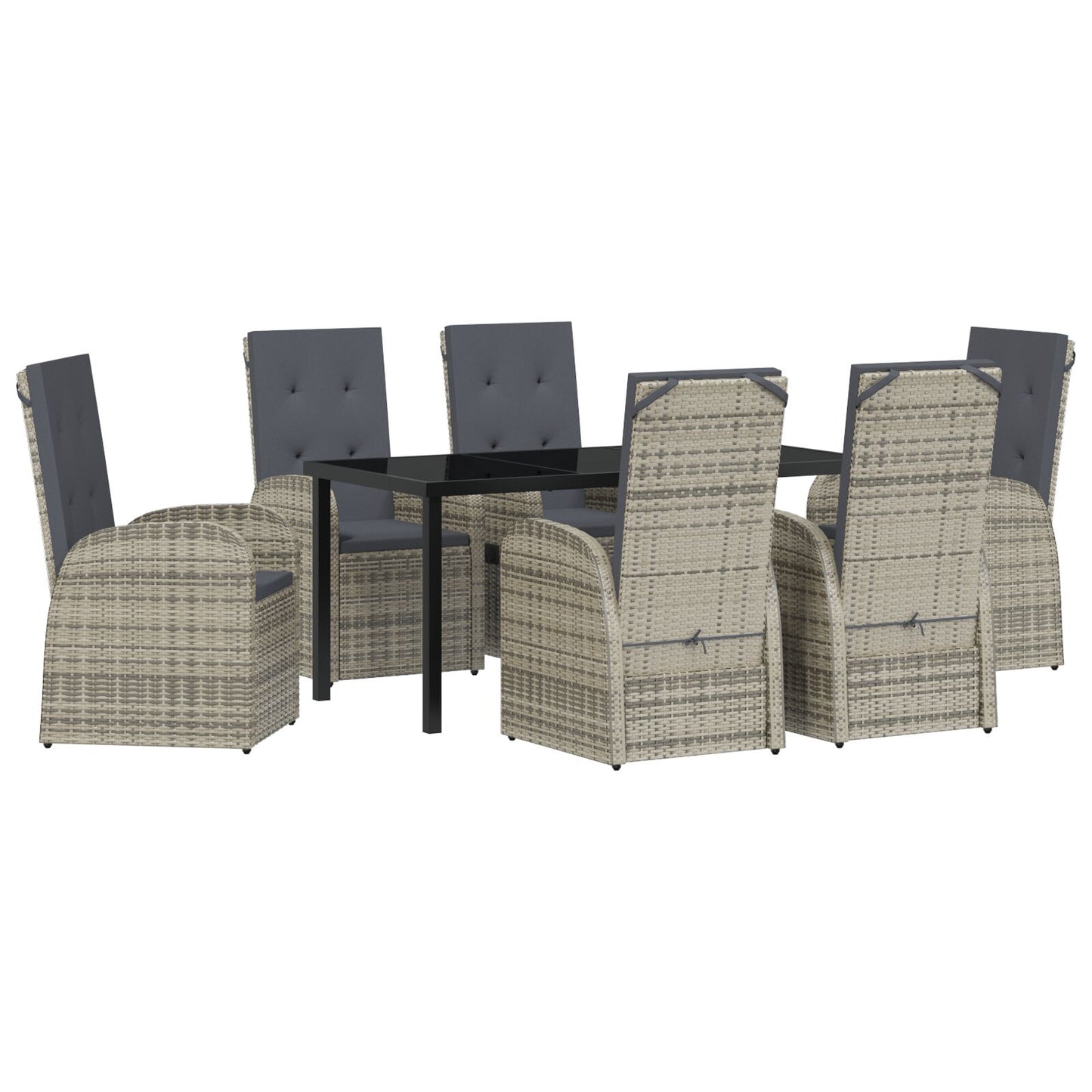 7-Delige Tuin Eetset Met Kussens Grijs Poly Rattan