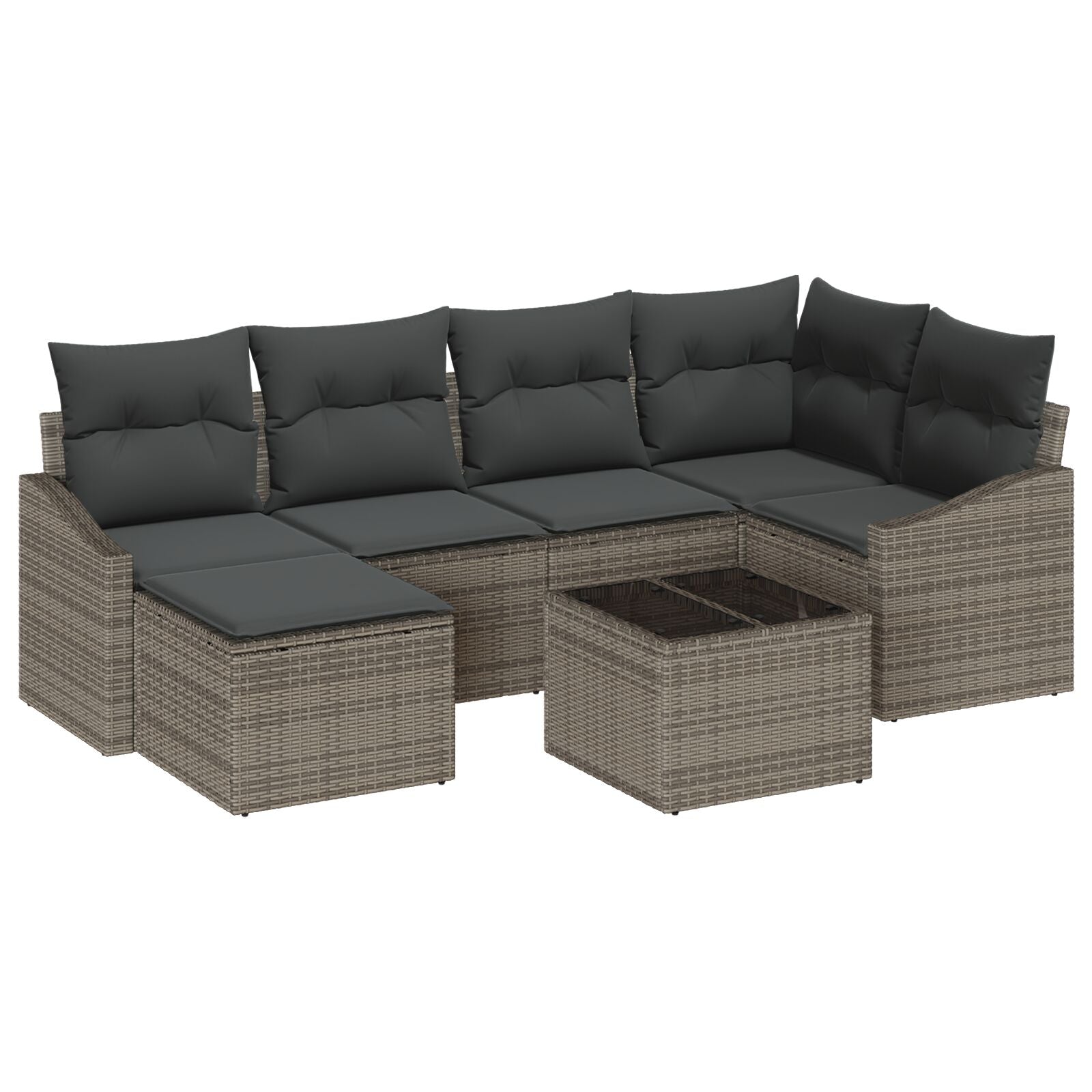 Tuin Eettafel Set Set Van 7 Grijs Rattan Buiten Sofa