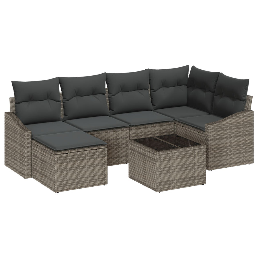 Tuin Eettafel Set Set Van 7 Grijs Rattan Buiten Sofa