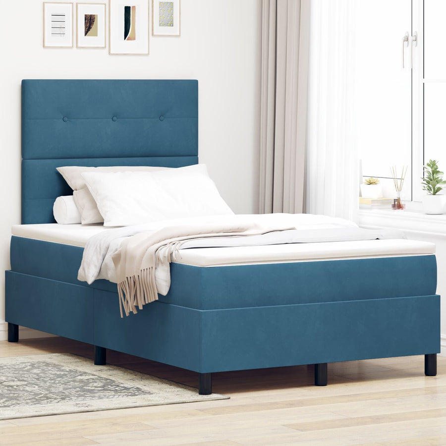 Boxspringbed Met Matras Donkerblauw 120X200 Cm Fluweel Blauw