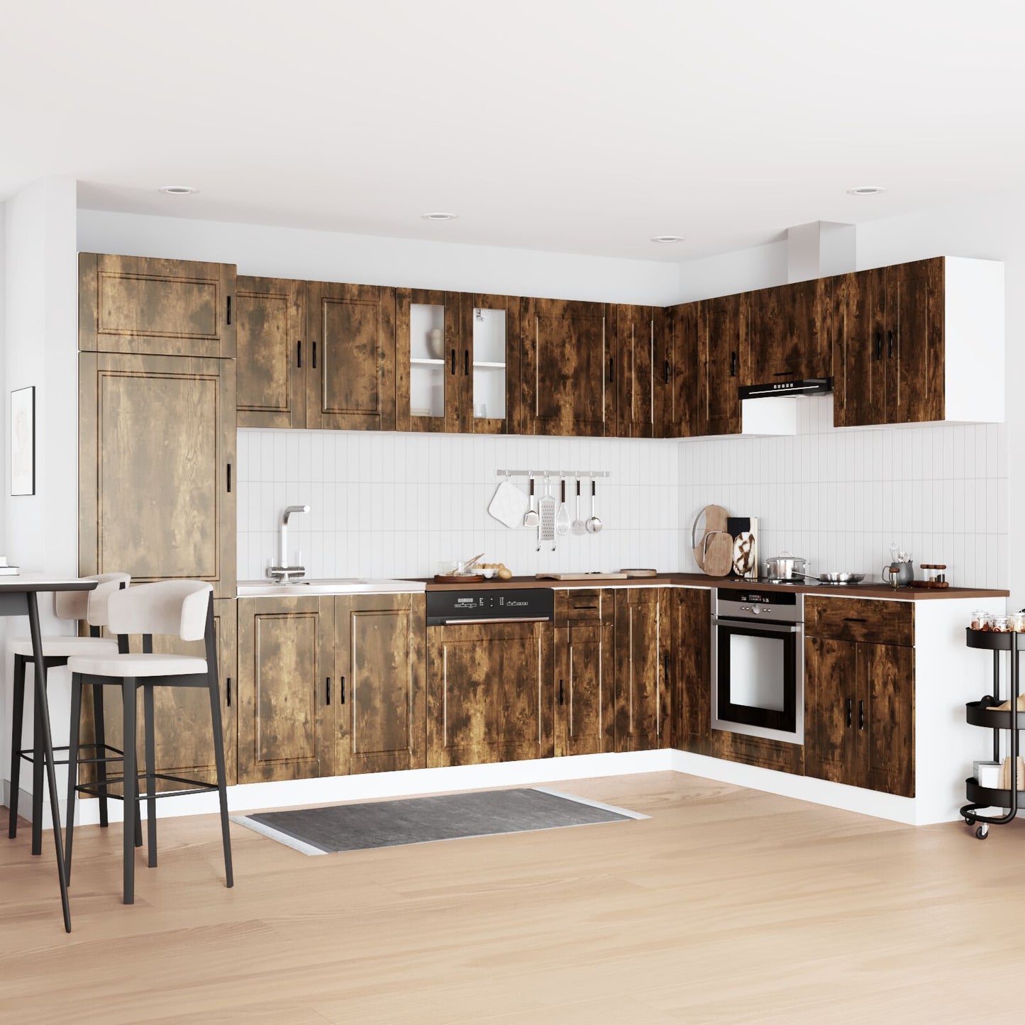Onderkast 'Porto' Met Wasbak Gerookt Eiken 80X46X84,5 Cm Bewerkt Hout
