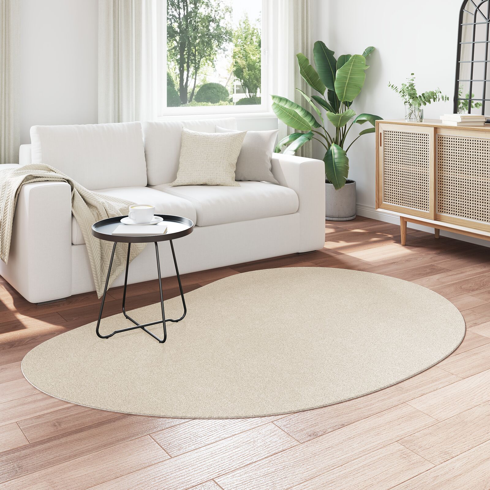 Gebieds Vloerkleed Polyester Antislip Beige 140 x 200 cm Ovaal-Drop