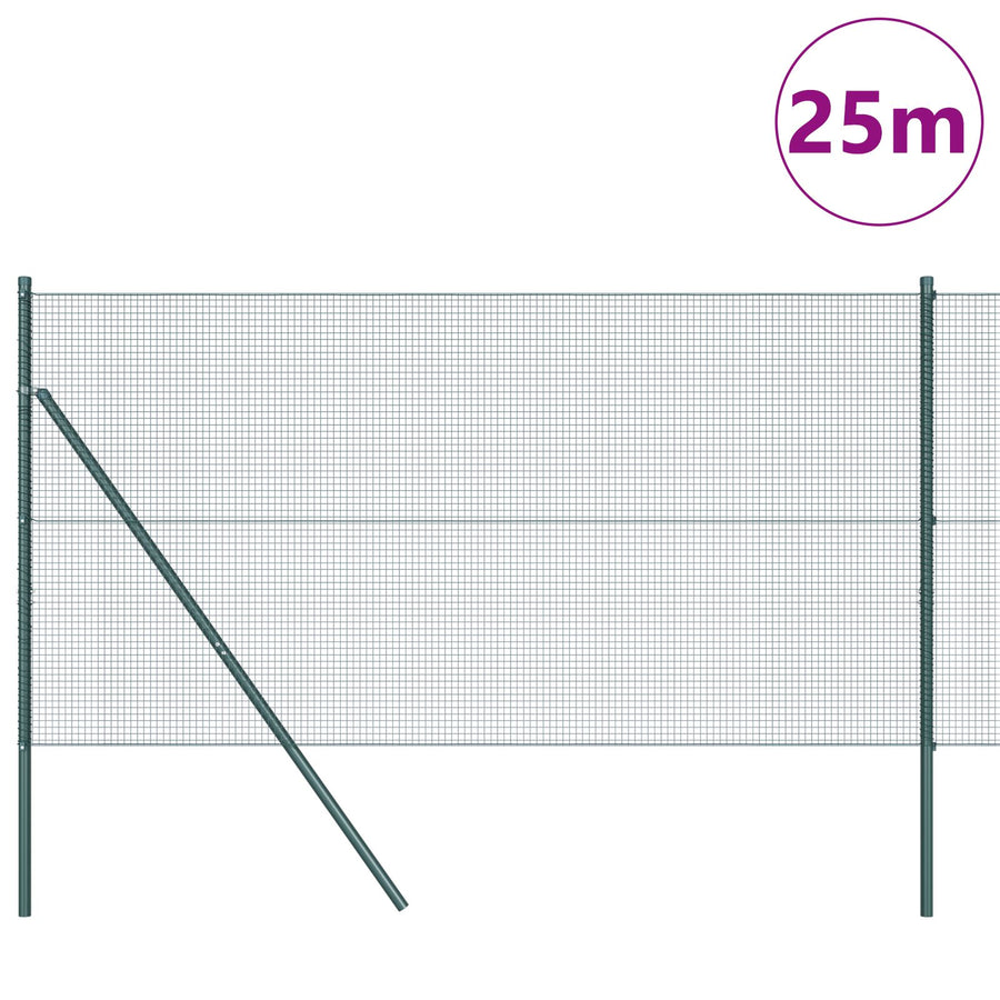 Gelaste Draad Hek Met 13 Posts Groen 1X25 M Staal Gegalvaniseerd Staal