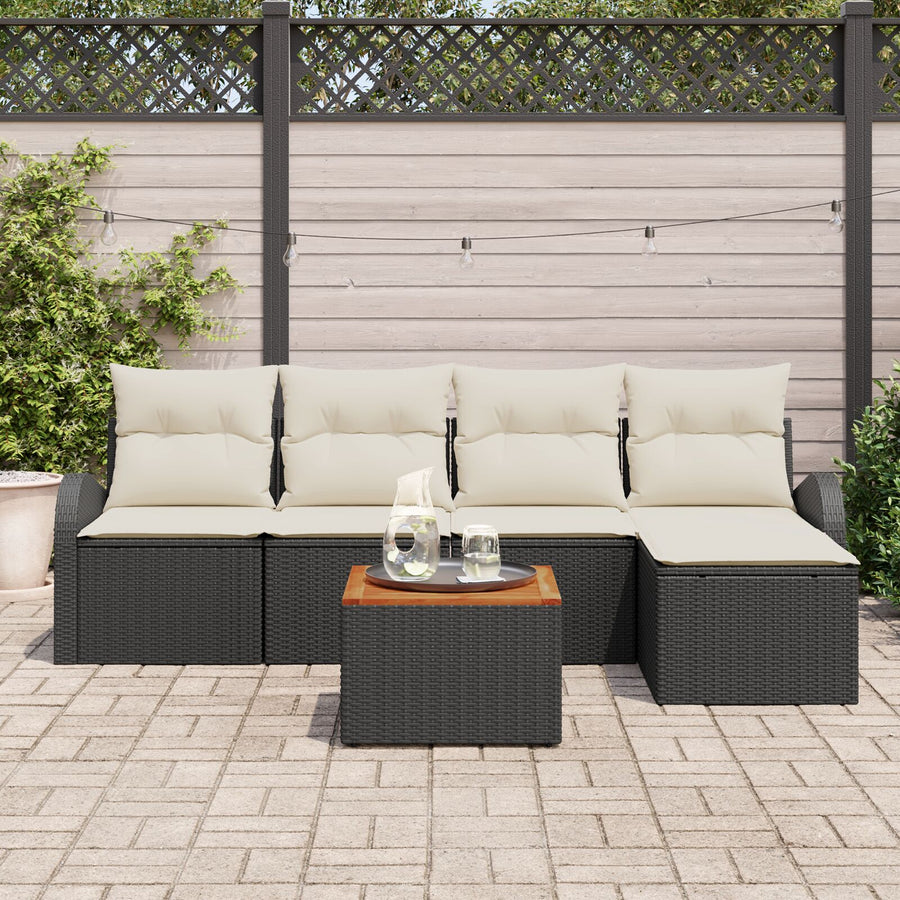 6 Delige Tuin Sofa Set Met Kussens Zwart Poly Rattan Acacia