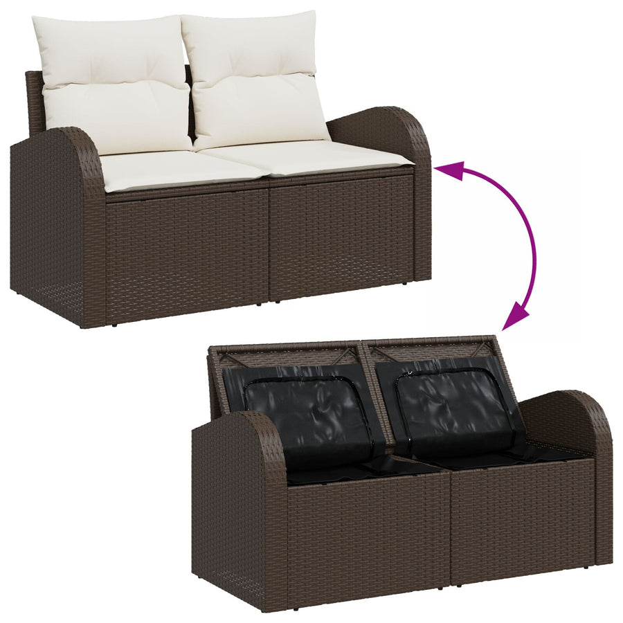 2-Zits Tuin Sofa & Kussens Poly Rattan Bruin en crème met opslag