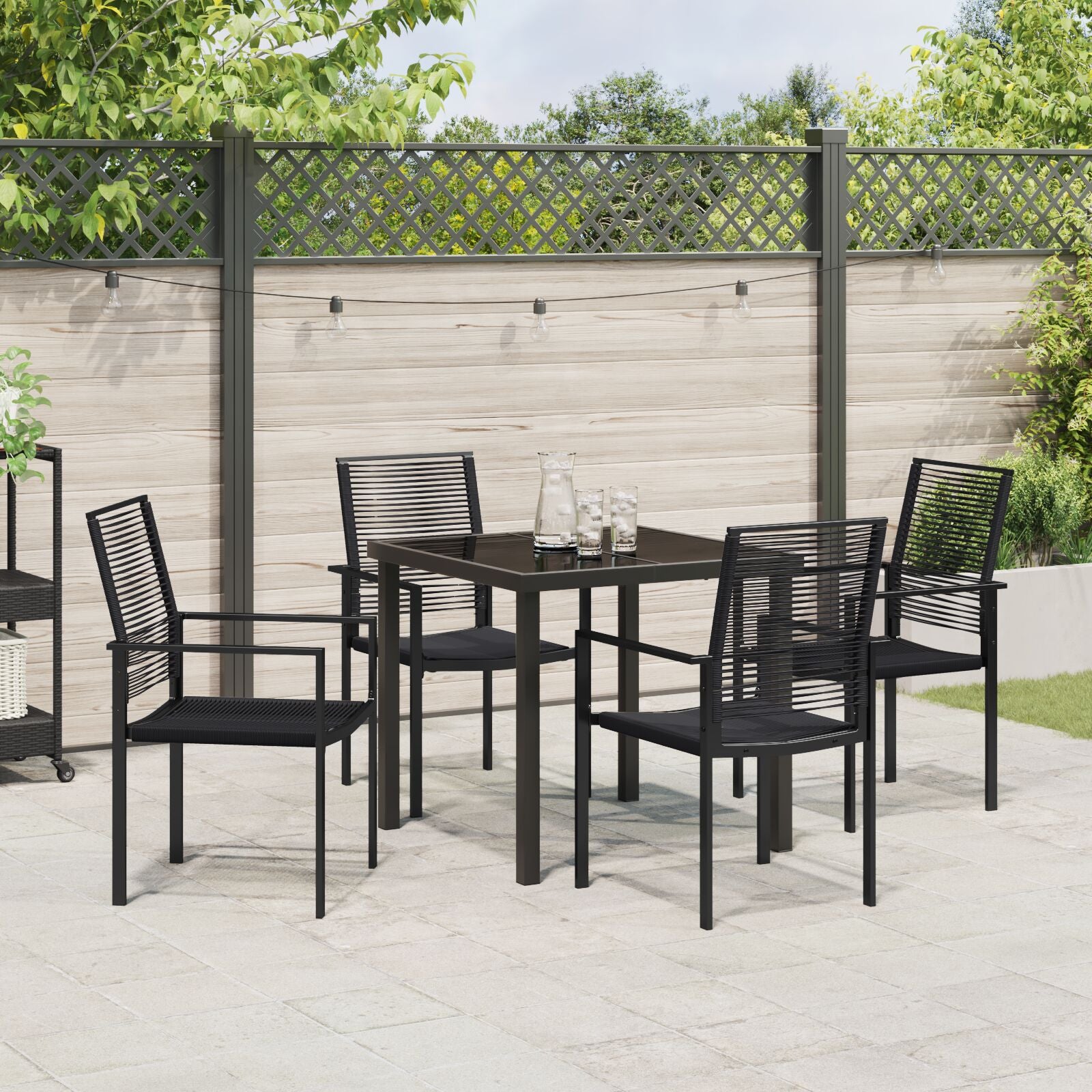 5-Delige Tuin Dining Set Zwart Pvc Riet