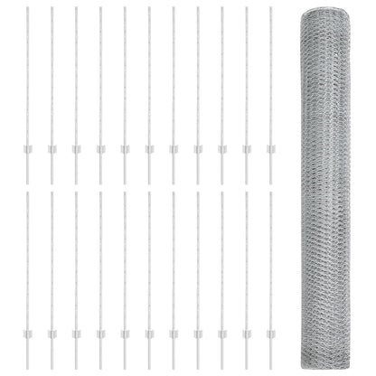 Hekpalen 22 Stuks U-Kanaal 120 Cm Gegalvaniseerd Staal,  Zeskant Hek 1,2X50 M Gegalvaniseerd Staal
