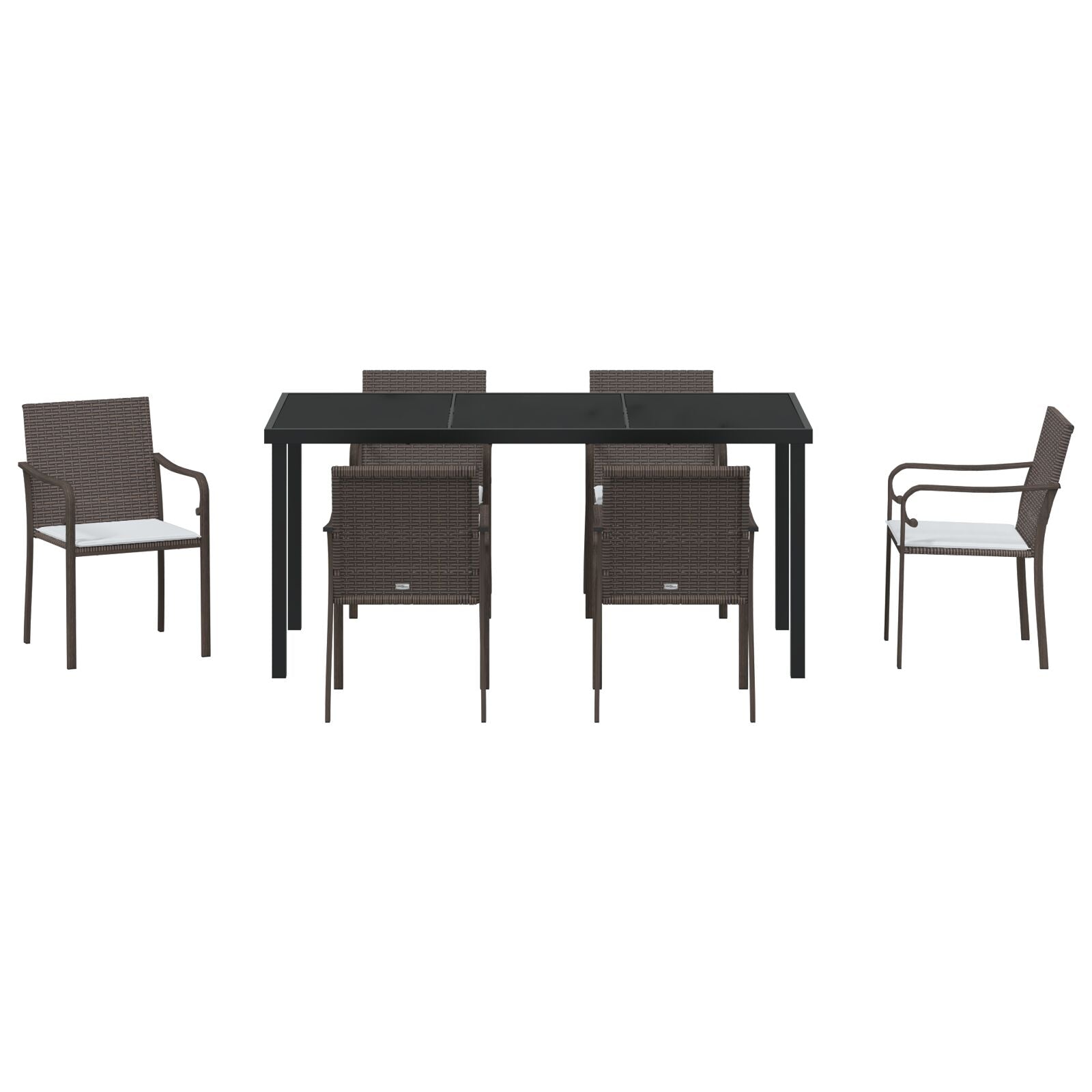7 Delige Tuinset Met Kussens Poly Rattan 6-Persoons Bruin 160 cm