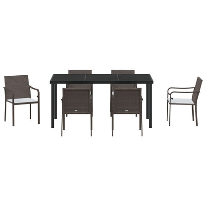 7 Delige Tuinset Met Kussens Poly Rattan 6-Persoons Bruin 160 cm