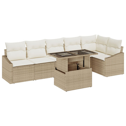 Tuin Sofa Set Set Van 7 Beige Riet, Polyester, Schuim