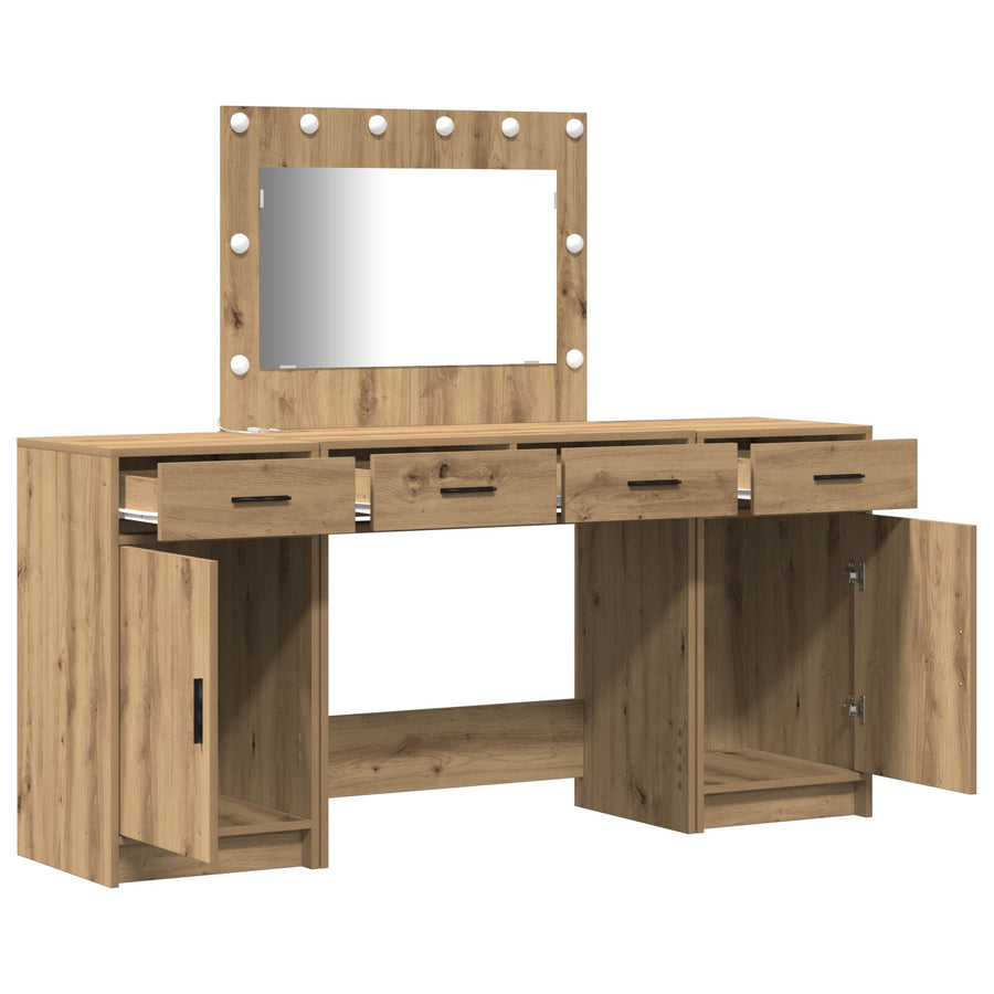 3-Delige Kaptafelset Met Led Artisan Eiken Bewerkt Hout