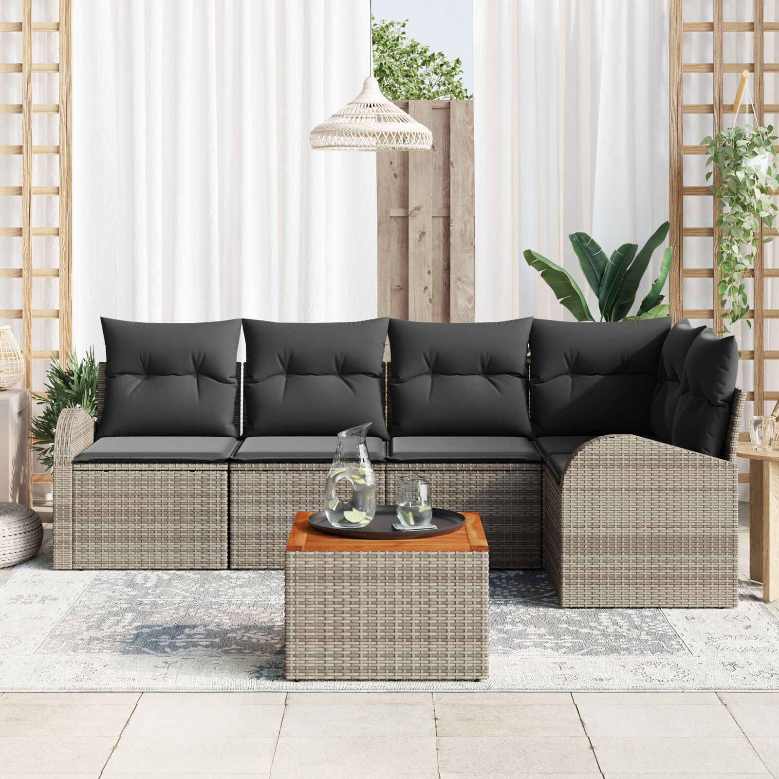6-Delige Tuin Sofa Set Met Kussens Grijs Poly Rattan Acacia