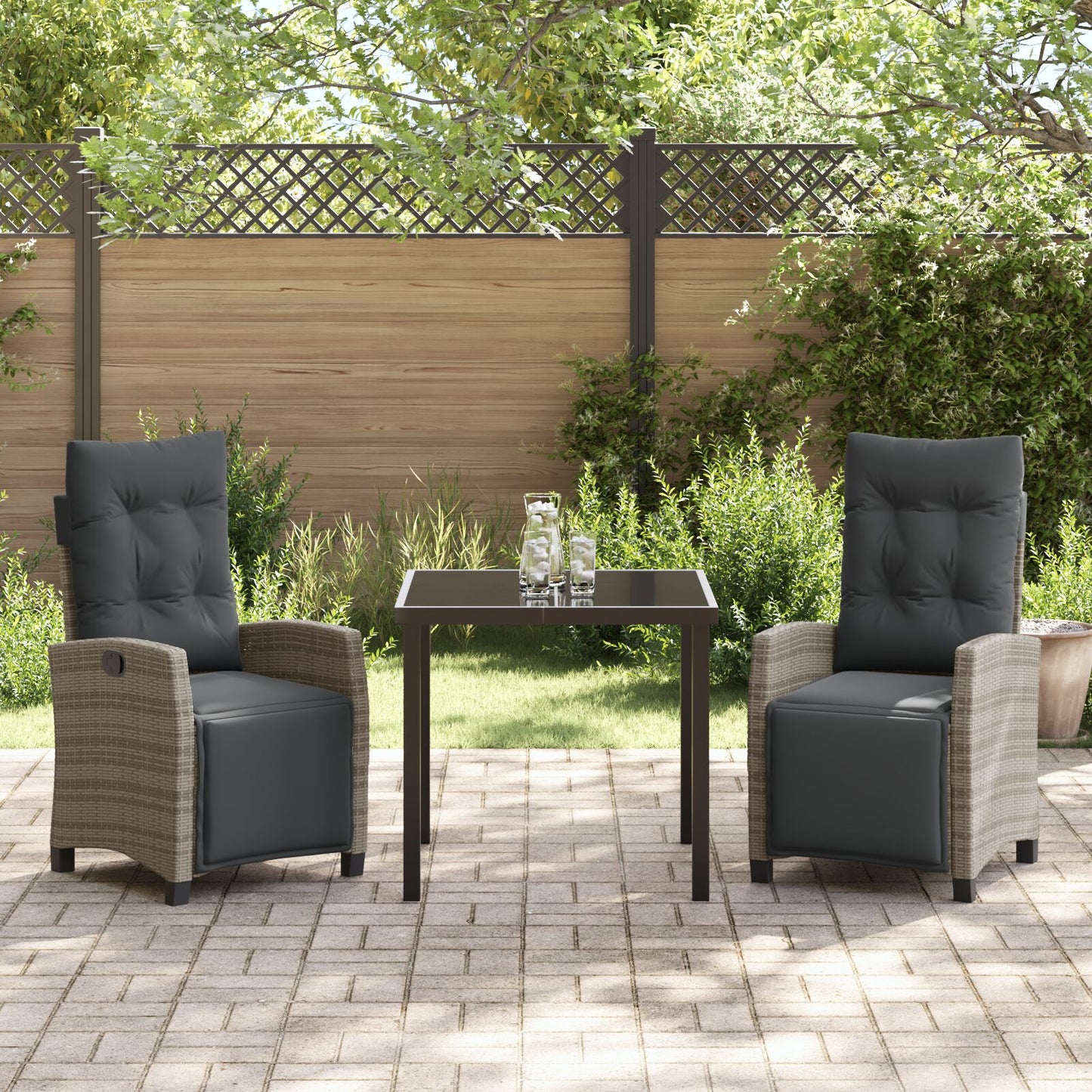 3-Delige Tuin Eet Set Grijs Poly Rattan