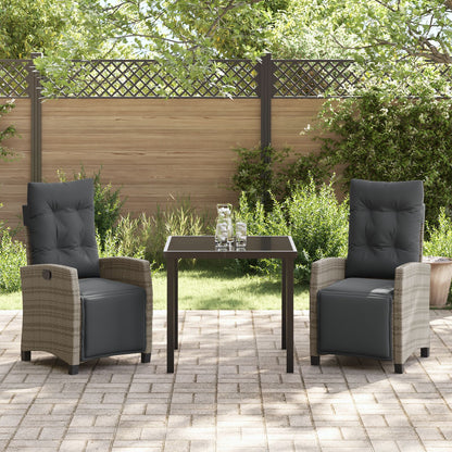 3-Delige Tuin Eet Set Grijs Poly Rattan